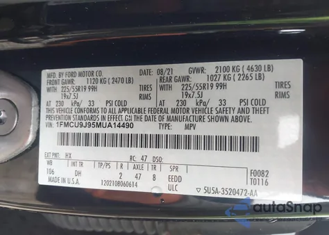 2021 Ford Escape Titanium из США, поврежденный, VIN 1FMCU9J95MUA14490